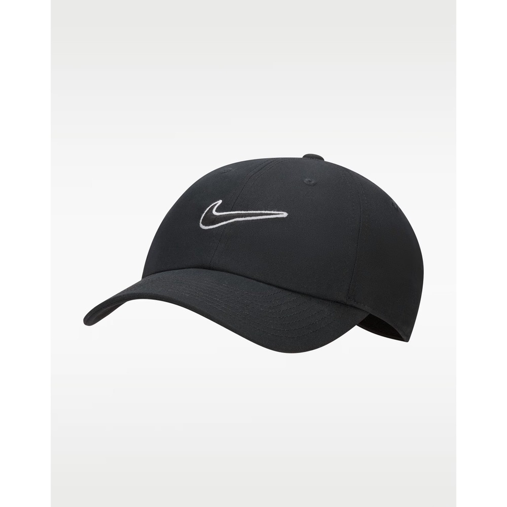 Nike Club Unstructured Swoosh Cap S/M Black White Logo Adjustable Hat Streetwear